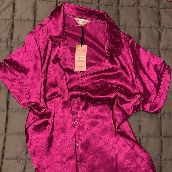 NWT Juicy Couture Sleep set Short sleeve button up wMatching shorts silky-feel - Picture 3 of 6